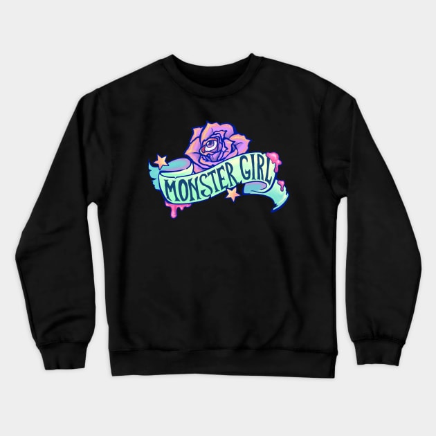 Monster Girl Banner Crewneck Sweatshirt by KaijuCupcakes